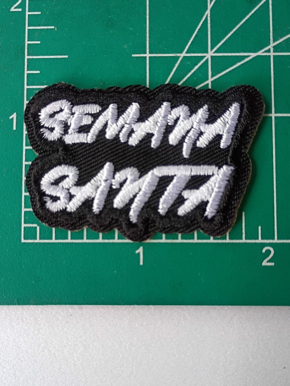 Embroidered Black & White Patch - 'Semama Santa' Text